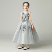 儿童礼服公主裙蓬蓬纱灰色婚纱长裙中大童钢琴模特演出服洋气