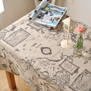复古做旧棉麻桌布地图，zakka茶几长方形，布艺盖布巾航海图台布