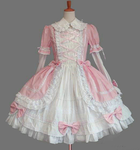 Lolita哥特式翻领接袖连身短裙 宫廷洋装 纯棉两件套 颜色可选