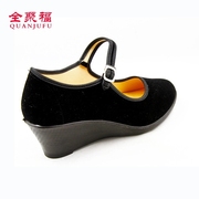 老北京布鞋女鞋坡跟套脚工作鞋，高跟职业上班鞋工装黑布鞋单鞋