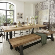 美式loft铁艺餐桌做旧实木餐桌椅组合长方形饭桌复古咖啡厅休闲桌