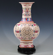 景德镇陶瓷器高档珐琅彩双层象牙，镂空薄胎花瓶客厅家居装饰摆件