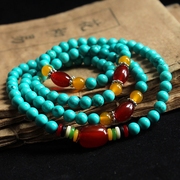 纯天然绿松石+红玛瑙桶珠+米珠，108佛珠手链闺蜜手饰手工串珠饰品