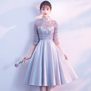 灰伴娘服仙气质姐妹裙韩版中长款伴娘礼服女2024短款伴娘团
