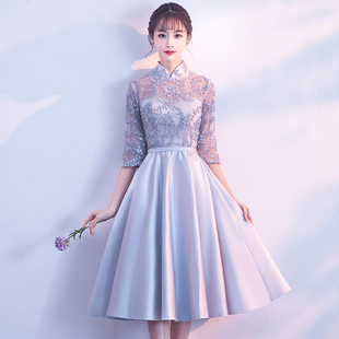 灰伴娘服仙气质姐妹裙韩版中长款伴娘礼服，女2024短款伴娘团