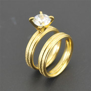 钛钢金色结婚戒指情侣对戒男女士一对价，婚礼指环生日礼物str093