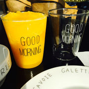 2个 GOOD MORNING 耐热透明玻璃杯早餐杯zakka果汁杯牛奶杯