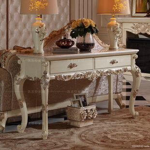 欧式白色实木雕花玄关桌边桌，法式描银奢华玄关，桌美式白色玄关