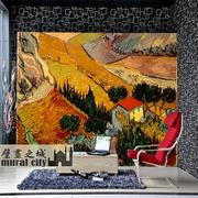 梵高圣雷米乡村田野墙纸印象派欧式油画壁纸大型壁画电视沙发背景