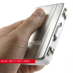 高档密码保险箱造型，铝质名片夹迷你手提箱形状名片盒创意生日礼物