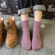 袜子女冬加绒棉袜冬季加厚毛线袜，纯棉中筒袜女袜秋冬长筒厚袜长袜
