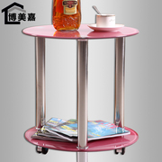 小圆桌家用边几钢化玻璃小茶几现代简约移动边几客厅电话沙发边桌