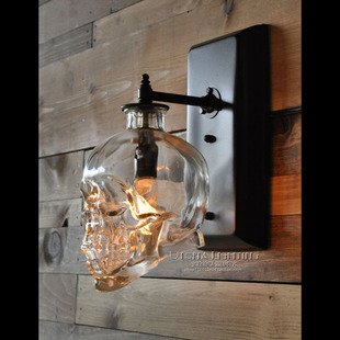北欧简约loft复古水管，酒吧餐厅咖啡店创意，个性骷髅头玻璃酒瓶壁灯