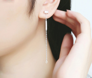 S925纯银耳钉 韩版几何简约方形锆石长款耳环 耳饰品送闺蜜 