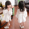 韩版童装女童白色镂空宽松长袖，娃娃衫童装儿童，t恤衬衫蕾丝衫