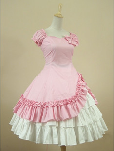 Lolita哥特式简约风连身短裙 宫廷洋装 纯棉两件套 颜色可选 定制