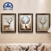 DMC十字绣套件  客厅 卧室 精准印花 三联动物母子鹿福鹿