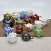 台湾建窑陶瓷茶具仿古青花壶，青花茶壶红黄金龙茶壶富贵牡丹茶壶