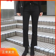 韩国黑色微喇叭牛仔裤女九分2020春秋，款高腰显瘦弹力八分小喇叭裤