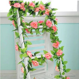 仿真花 假花 玫瑰花藤条蔓藤 绢花柱子阳台空调管道装饰 塑料花