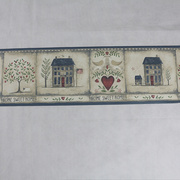 美式乡村田园风格腰线，墙纸心形小树房子墙裙，壁纸4.57米长规格