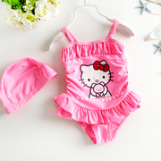 2024粉色kitty儿童游泳衣小孩宝宝公主女童裙式连体泳装温泉
