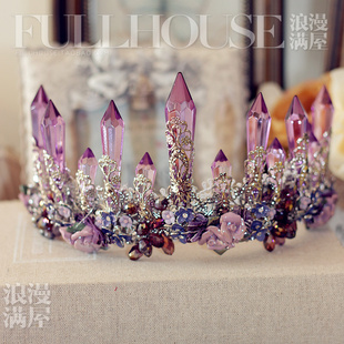 ete紫色水晶巴洛克欧式大新娘，头饰耳环套装晚宴会礼服配饰品