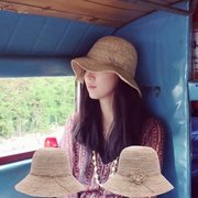 日式夏女全手工拉菲草帽大檐沙滩遮阳帽太阳帽海边度假折叠帽