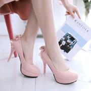 春季女鞋2020韩版高跟鞋甜美少女，公主粉色伴娘鞋细跟圆头浅口单鞋