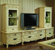 欧式电视柜象牙白做旧实木开放油漆艾特利美式雕花客厅组合地柜