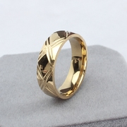 不褪色金色钛钢，指环男女时尚花纹不锈钢，戒指可刻字饰品