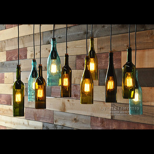北欧美式复古彩色洋啤酒瓶，吊灯工业风创意餐厅，咖啡厅酒吧台装饰灯