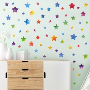 墙贴彩色星星几何图案儿童，房间简约童话，北欧贴纸自粘墙纸墙面装饰