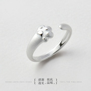 原创纯银戒指女学生猫爪创意猫咪，日韩国简约食指，开口活口小指尾戒