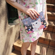 韩国JETOY可爱猫咪 拉链 皮革大容量化妆包 杂物收纳包票据包