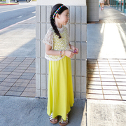 2015夏装韩版童裙女童简洁纯棉，长裙亲子装中大儿童百搭背带连衣裙