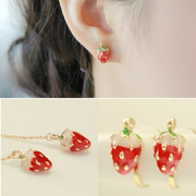 无耳洞耳夹式红色草莓可爱饰品韩国长款假耳环气质女耳钉耳饰简约