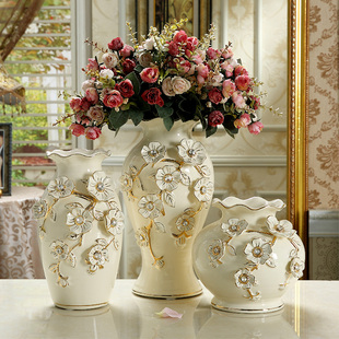 诺堡欧式陶瓷花瓶三件套摆件，客厅插花花瓶家居，饰品装饰结婚