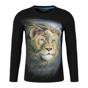 男个性3D立体动物图案摇滚朋克宽松大码狮子王长袖T恤打底衫男装