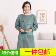 围裙厨房家居韩版时尚，桃皮绒做饭工作服可爱长袖，成人罩衣防污