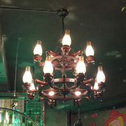 欧式地中海复古实木铁艺船舵吊灯客厅灯美式乡村餐厅灯酒吧工程灯