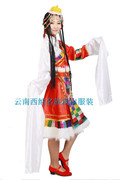 藏族水袖舞蹈演出舞台，表演服装女民族，风广场舞成人服饰