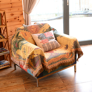 北欧时尚民族风织沙发巾，垫全盖时尚防滑布艺纯棉线毯桌布地毯床盖