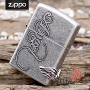 打火机zippo正版 韩版古银贴章爱的天使翅膀 个性收藏送礼
