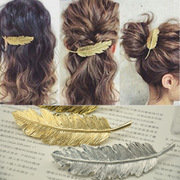欧美流行发饰头饰品复古合金，羽毛叶子弹簧夹发夹刘海夹边夹