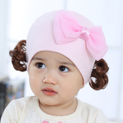 女宝宝假发帽子韩版婴幼儿套头帽春秋季婴儿棉布帽子小公主可爱帽