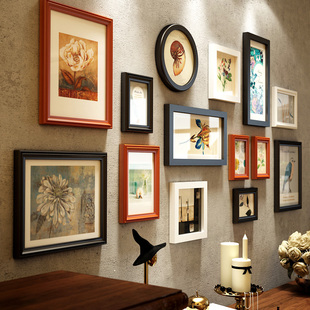 欧锋简约轻奢实木照片，墙挂墙相框创意，组合客厅沙发背景墙装饰画框