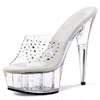 水晶鞋水钻婚鞋2014欧美性感女鞋15CM超高跟鞋子透明细跟凉鞋