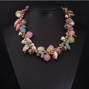 韩国彩色水晶宝石多层短锁骨装饰项链，大牌时尚夸张女饰品