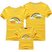 彩虹亲子装夏装一家三口款短袖T恤纯棉一家母子全家大码母女